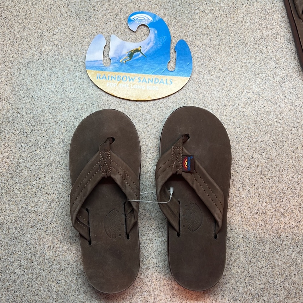 Premier Leather Expresso Brown Kids RAINBOW flip flops Brand New!! - Picture 6 of 9